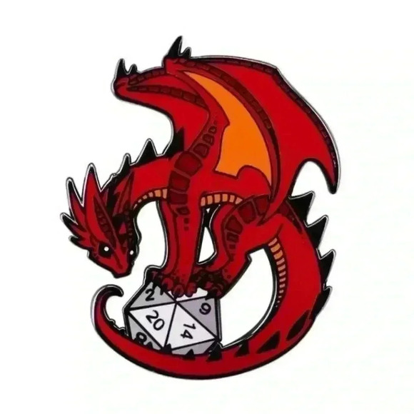 Dungeons and Dragons Red Dragon and Dye Enamel Pin - Picture 2 of 4